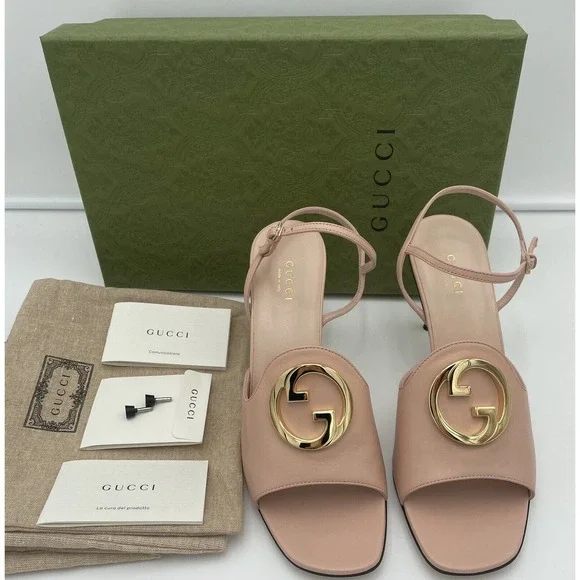 NEW Gucci Blondie GG Leather Ankle Strap Sandals Heels Box 39 AUTHENTIC! - Picture 2 of 12